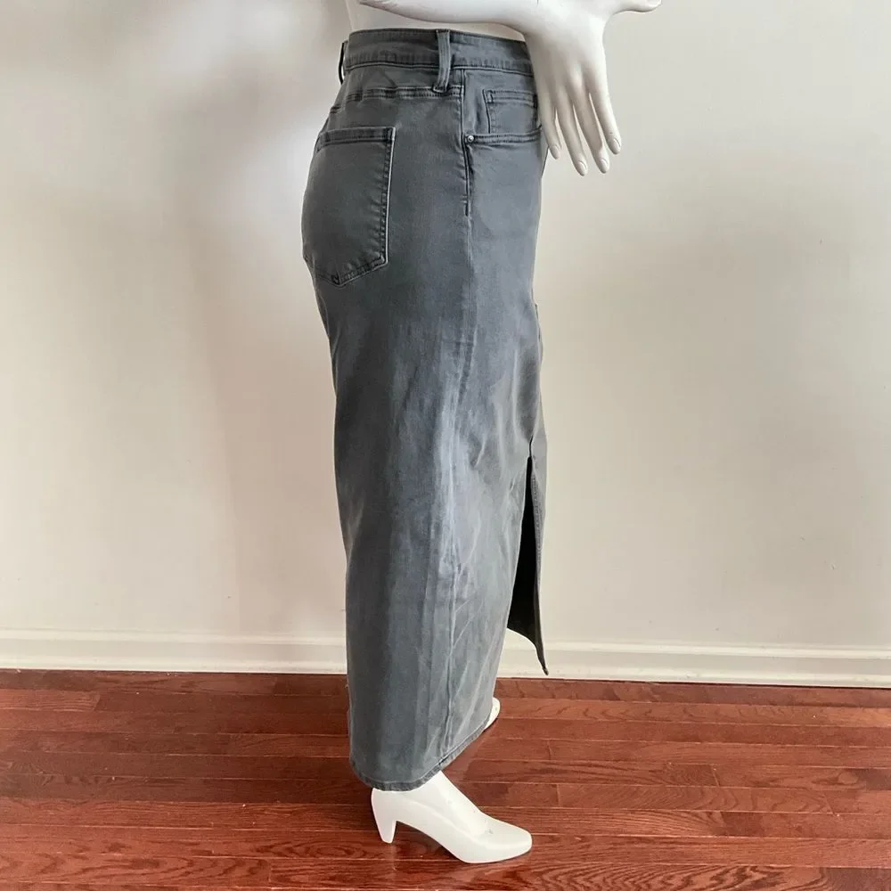 Kut From The Kloth Kendra Denim Midi skirt Front Slit Gray 6 - Picture 8 of 9